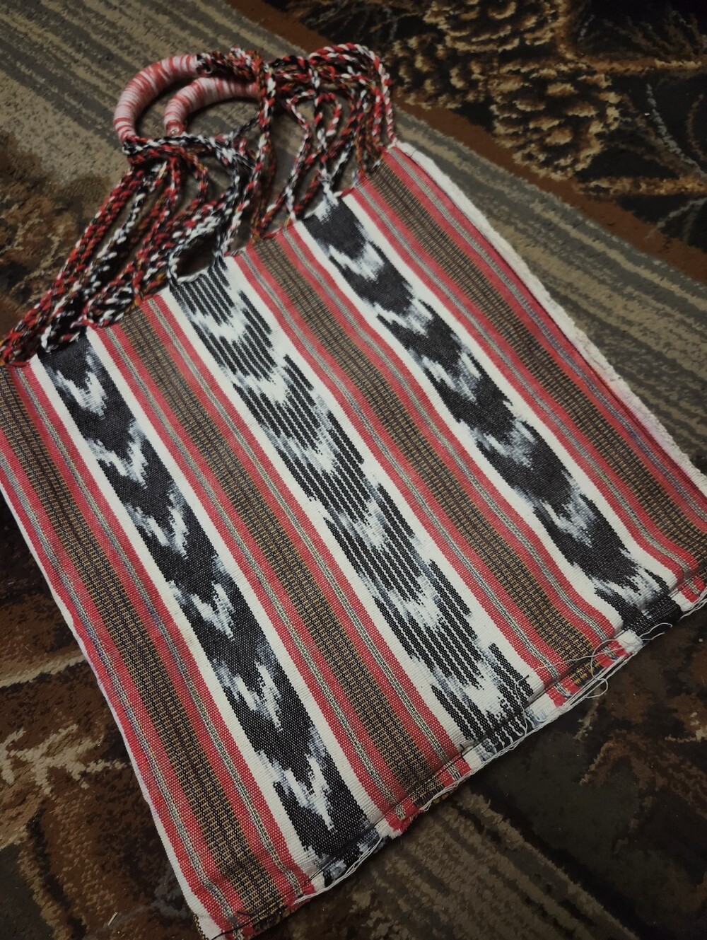 Boho Striped Pink and Black Handwoven Tote Bag
